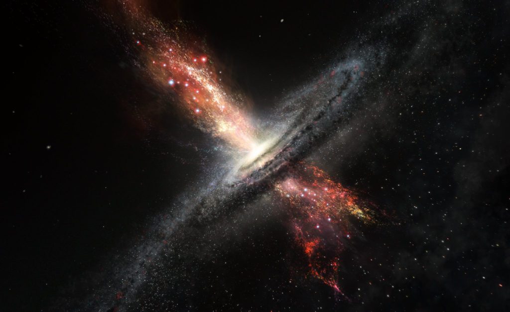 Внутри мощных выбросов вещества из сверхмассивных черных дыр образуются звезды